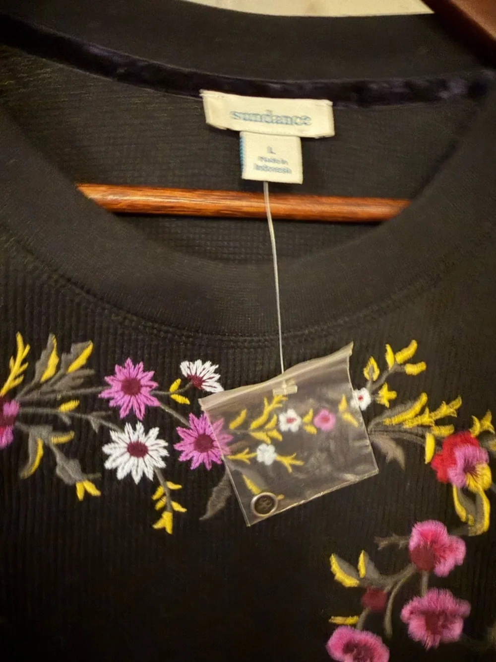 Sundance Black Long Sleeve Tee with Pink & Yellow Floral Embroidery - Picture 5 of 10